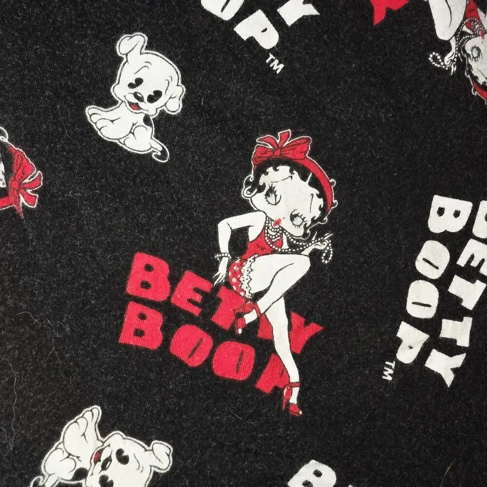 BETTY BOOP 2012 Y2K Sz 3X Black AOP Print Drawstring Crop Pajama Lounge Pants